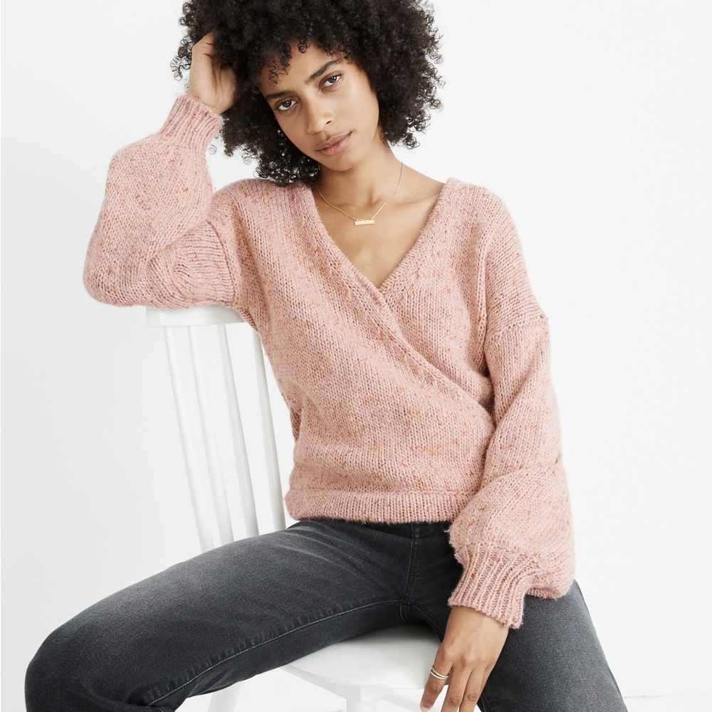 Madewell Beresford Wrap-Front Pullover Sweater- XL- Light Pink